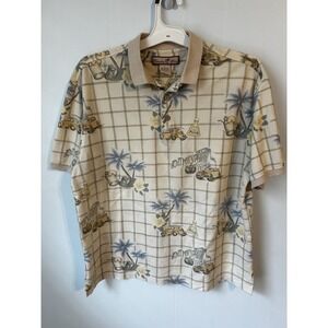 Vintage Paradise Blue Large Polo Shirt . Tropical car‎ theme, collared shirt.